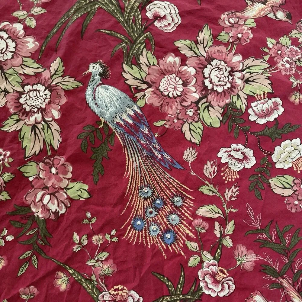 Pottery Barn Red Floral Bird Peacock KING Duvet W 2 Euro Shams Cotton